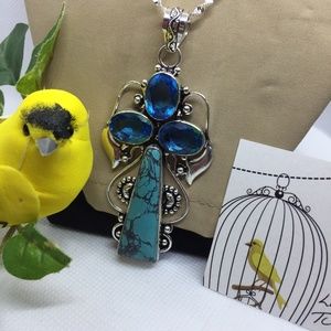 Artisan TURQUOISE & TOPAZ CROSS on Silver CHAIN